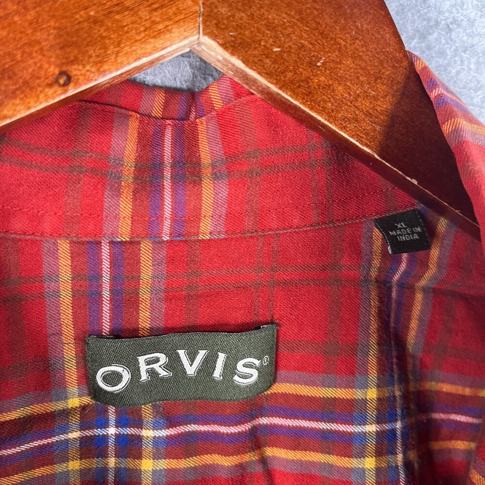 Orvis Red PLaid Casual Shirt XL Pocket Classic Button Up Long Sleeve Mens - Picture 4 of 10